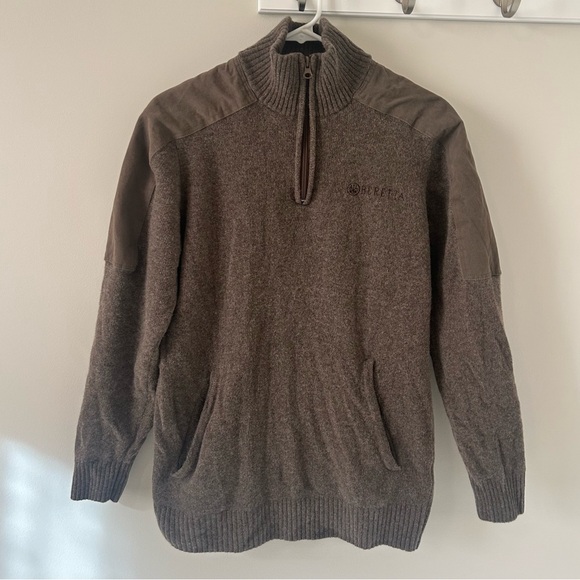 Beretta 1/4 Zip Pullover Wool Italy Brown Men’s USA Size Medium - Picture 1 of 10